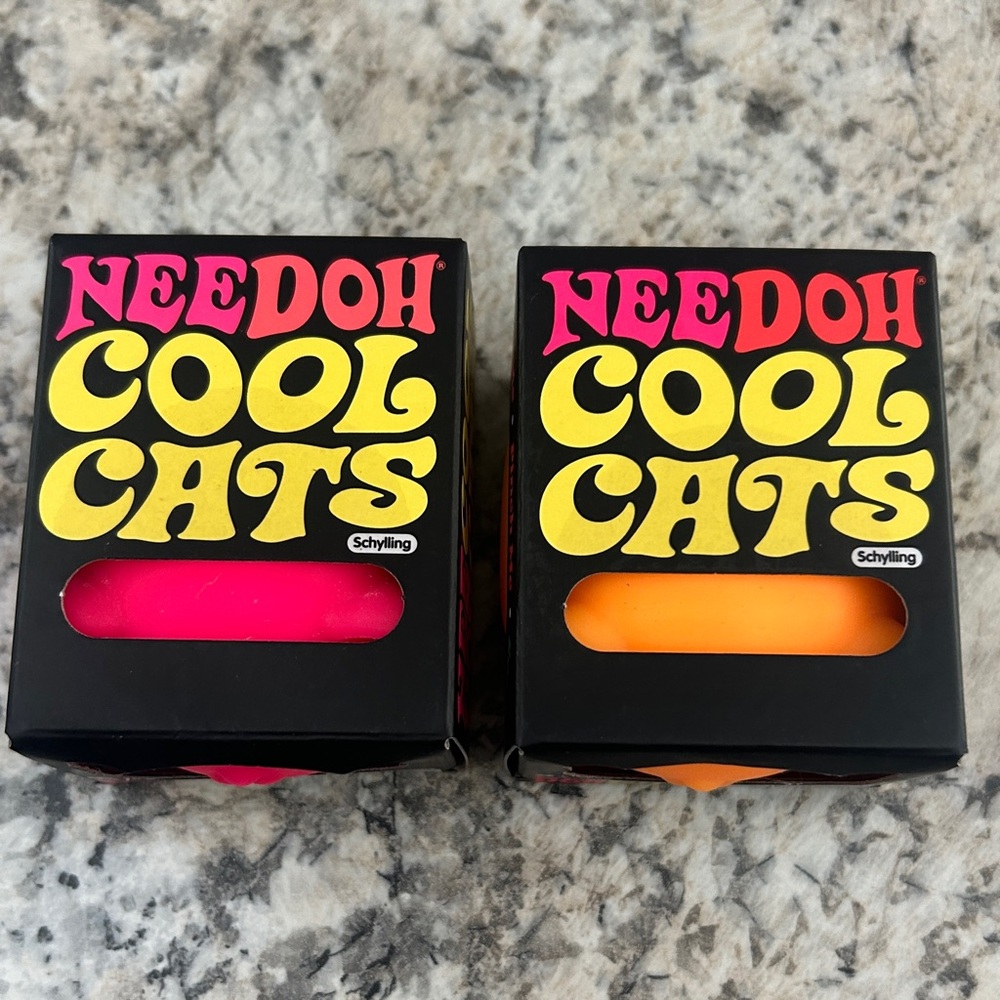 NeeDoh Cool Cats 2 PACK Schylling Squishies Pink & Orange